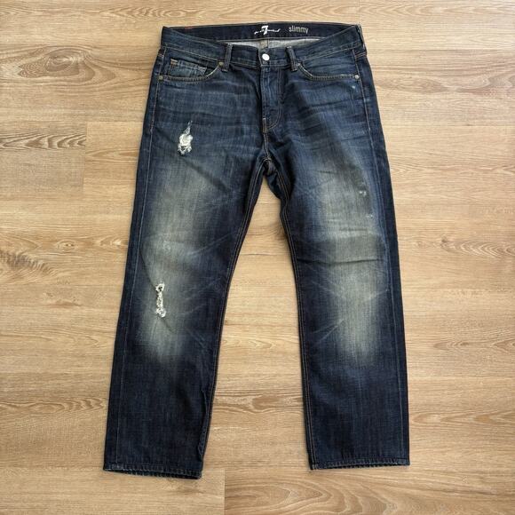 7 Seven For All Mankind Jeans Womens 34 X 26 Slimmy Blue Denim Dark Stretch - Picture 1 of 7